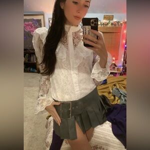 Vintage ruffled Victorian gothic Elegant White Lace Blouse